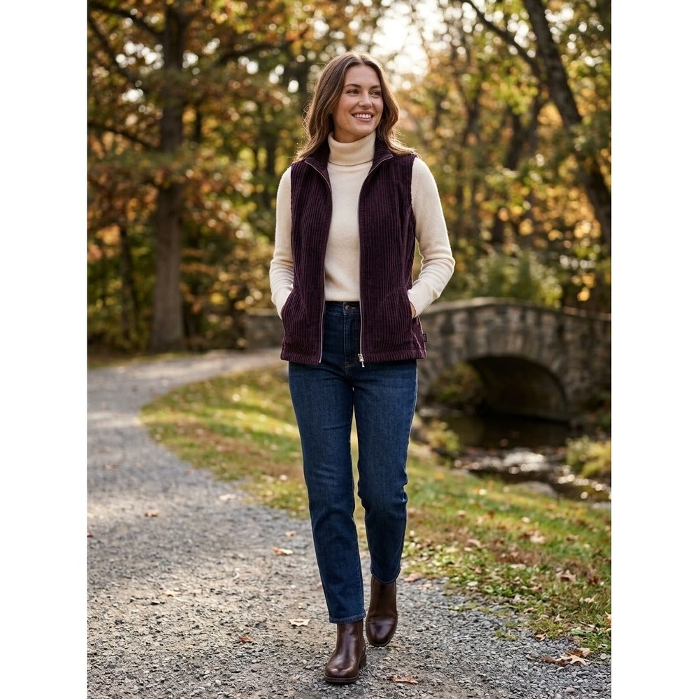 Woolrich Womens Burgundy Corduroy Full Zip Vest Size M 4201 Cotton Burgundy